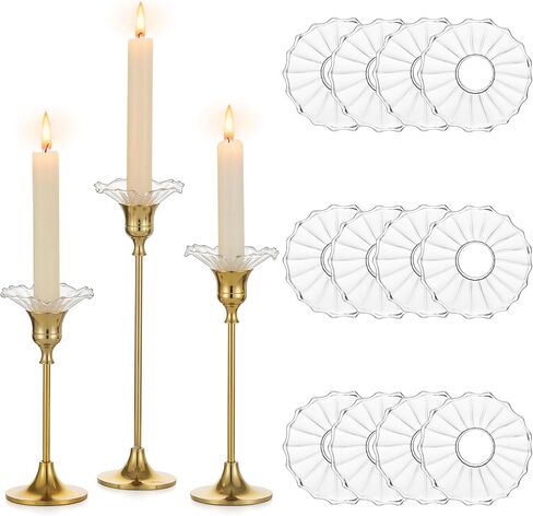 Glasseam Glass Bobeches for Candlesticks Holders: Clear Candle Drip Protectors Set of 12 Ribbed Wax Catchers for Candle Stick Holder Taper Candle Holders for Table Centerpiece Wedding Christmas Dining in Saudi Arabia