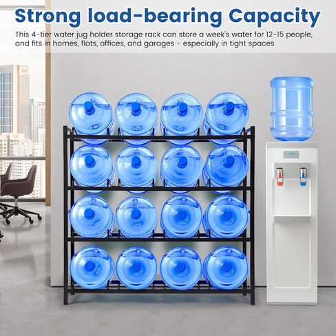 5 Gallon Water Jug Holder for 12 Bottles Without Wobbling, New Upgraded Heavy Duty 4 Tier Thicken Water Bottle Storage Rack for Home, Office, Kitchen, Warehouse, Garages Black in Saudi Arabia
