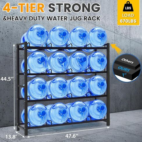 5 Gallon Water Jug Holder for 12 Bottles Without Wobbling, New Upgraded Heavy Duty 4 Tier Thicken Water Bottle Storage Rack for Home, Office, Kitchen, Warehouse, Garages Black in Saudi Arabia