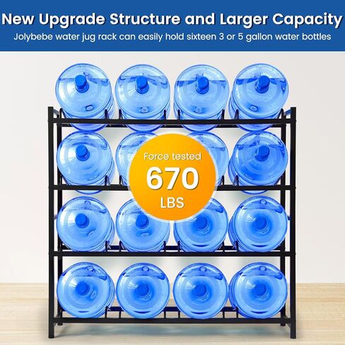5 Gallon Water Jug Holder for 12 Bottles Without Wobbling, New Upgraded Heavy Duty 4 Tier Thicken Water Bottle Storage Rack for Home, Office, Kitchen, Warehouse, Garages Black in Saudi Arabia