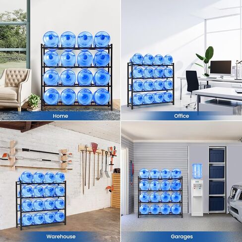 5 Gallon Water Jug Holder for 12 Bottles Without Wobbling, New Upgraded Heavy Duty 4 Tier Thicken Water Bottle Storage Rack for Home, Office, Kitchen, Warehouse, Garages Black in Saudi Arabia