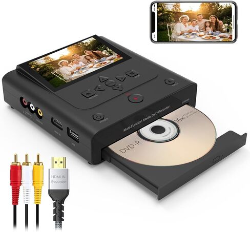 مسجل VHS إلى DVD، جهاز تلفزيون إلى USB/بطاقة SD/HDD/VCR/كاميرا الفيديو/مسجل VHS/DVD، نسخة واي فاي للهاتف الذكي إلى DVD/USB/SD/HDD، مسجل DVD لتطبيق WiFi 【يأتي مع 10 أقراص DVD-R مجانية】 in Kuwait