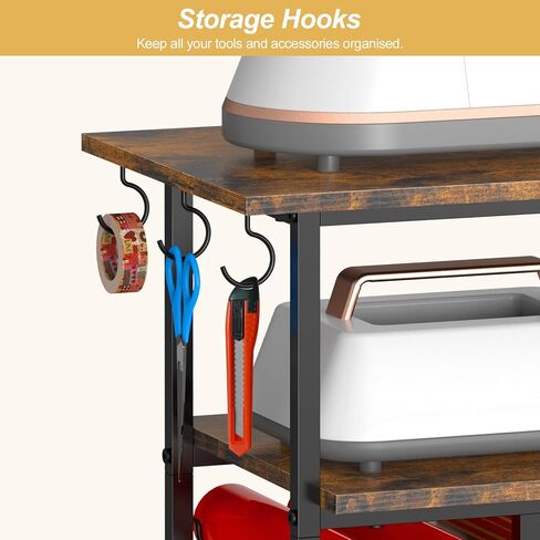 SHINOSKE Rolling Craft Storage Cart with 29 Vinyl Roll Holders & 6 Hooks,Compatible with Craft Cutting Machines,Multi-Tier Small Craft Table for Craft Supplies & Accessories,Heat Press,White in Saudi Arabia