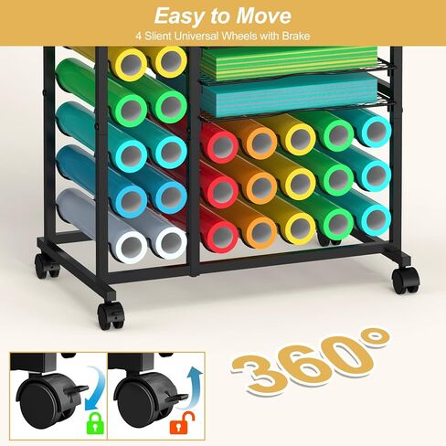 SHINOSKE Rolling Craft Storage Cart with 29 Vinyl Roll Holders & 6 Hooks,Compatible with Craft Cutting Machines,Multi-Tier Small Craft Table for Craft Supplies & Accessories,Heat Press,White in Saudi Arabia