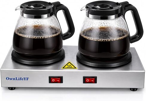 Commercial Double Coffee Carafe Warmer, Stainless Steel, 2 Burners Decanter Warmer Plate,Suitable for Café, Break Room, Buffet, Event and Commercial Use in Saudi Arabia