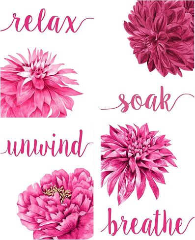 Simple Relax Soak Unwind Breathe Hot Pink Blend Floral Prints, 4 (8x10) Unframed Photos, Wall Art Decor Gifts for Home Office Salon Lounge Bathroom School College Student Coach Yoga Garden Flowers Fan in Saudi Arabia