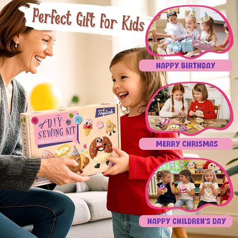 مجموعة الخياطة Toylink DIY للأطفال الذين تتراوح أعمارهم بين 4-12 عامًا، 12 مجموعة أدوات صناعة الحلوى مع فتحات مثقوبة مسبقًا، إبر بلاستيكية حادة، حشو قطني - مجموعة الخياطة الأولى ألعاب تعليمية STEM للفتيات والأولاد هدية عيد ميلاد in Kuwait