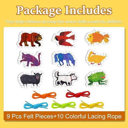 Ai fsem Brown Bear Brown Bear What Do You See Lacing Cards Felt Pieces Sewing Cards Lacing Toy Fine Motor Activities Montessori Toys Toddler Crafts in Saudi Arabia