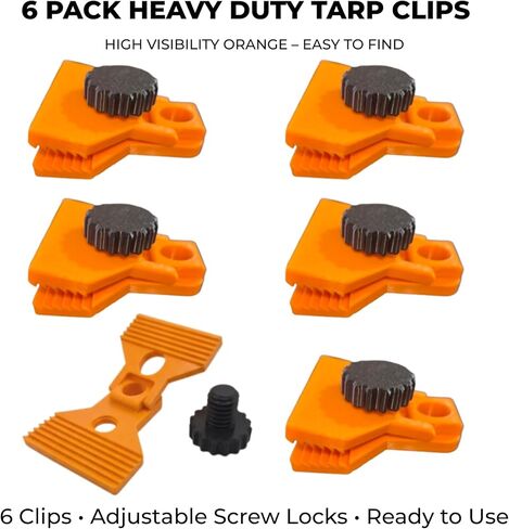 Wide Mouth Tarp Clips Heavy Duty 6 Pack, Made in USA PETG Tarp Clamps with Adjustable Screw, No Grommets Needed, 1/2" Jaw Opening for Tarps, Canopies, Truck Beds, Camping Tie Downs (6) in Saudi Arabia