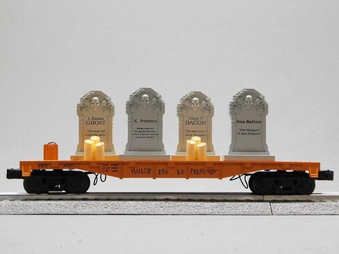 سيارة MTH RAILKING للهالوين البرتقالية المسطحة مع أحجار الرأس والشموع المضيئة الوامضة 30-76926 in Kuwait