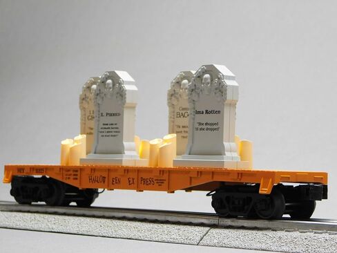 سيارة MTH RAILKING للهالوين البرتقالية المسطحة مع أحجار الرأس والشموع المضيئة الوامضة 30-76926 in Kuwait