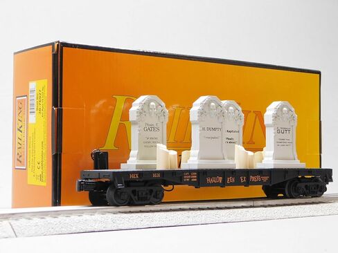 سيارة مسطحة سوداء للهالوين من MTH RAILKING مع أحجار الرأس وشموع وامضة مضاءة 30-76927 in Kuwait