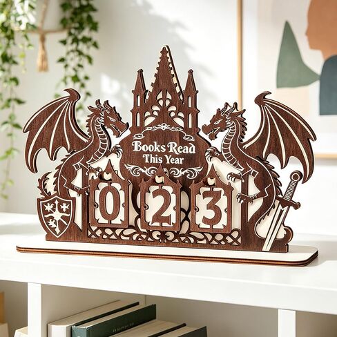 Books Read This Year Counter, Wooden Dragon Book Tracker Sign for Home Library Decor, for Fantasy Book Lovers & Fourth Wing Fans, Librarian Teacher Stocking Stuffers Birthday Gifts in Saudi Arabia