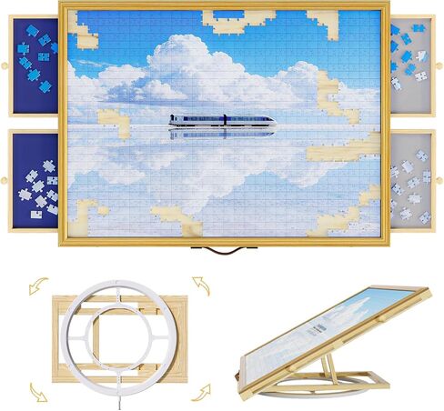 1500 Pcs Portable Jigsaw Puzzle Board with 4 Drawers and Cover, Adjustable Puzzle Table, Frame for Wall Art Display 33.3"x24.2" in Saudi Arabia