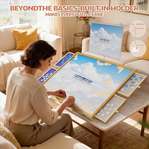 1500 Pcs Portable Jigsaw Puzzle Board with 4 Drawers and Cover, Adjustable Puzzle Table, Frame for Wall Art Display 33.3"x24.2" in Saudi Arabia