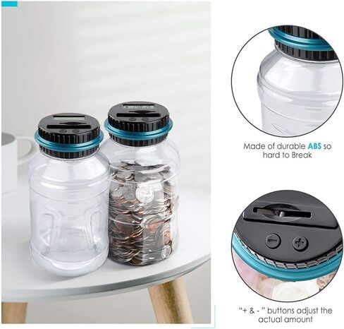 Large Piggy Bank for All Coins - Digital Coin Counting Bank with LCD Counter 1.8L Capacity Coin Bank Money Jar for Adults in Kuwait