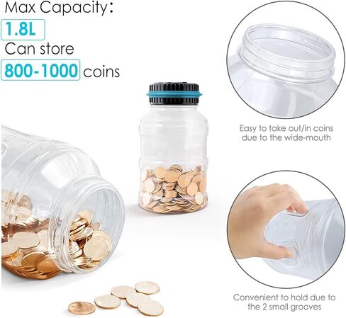 Large Piggy Bank for All Coins - Digital Coin Counting Bank with LCD Counter 1.8L Capacity Coin Bank Money Jar for Adults in Kuwait