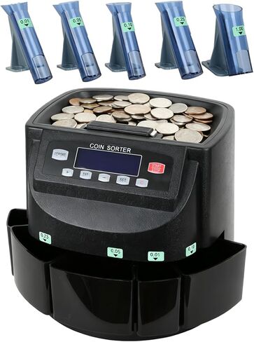 عداد العملات المعدنية الاحترافي T9500A بالدولار الأمريكي، فارز، آلة عد العملات المعدنية، فرز وحساب دفعات العملات المعدنية تلقائيًا، 270 عملة معدنية/الدقيقة in Kuwait