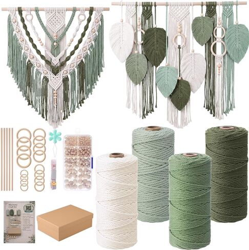 مجموعة Rivvlive Macrame للبالغين المبتدئين 249 قطعة، 436yd 3 مم من القطن حبل Macrame حلقات خشبية ومسامير وخرز إبرة خيط صندوق هدايا وكتاب تعليمات رقمي لمشاريع الديكور البوهيمي اليدوية in Kuwait