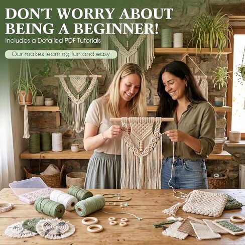 مجموعة Rivvlive Macrame للبالغين المبتدئين 249 قطعة، 436yd 3 مم من القطن حبل Macrame حلقات خشبية ومسامير وخرز إبرة خيط صندوق هدايا وكتاب تعليمات رقمي لمشاريع الديكور البوهيمي اليدوية in Kuwait