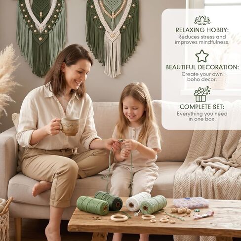 مجموعة Rivvlive Macrame للبالغين المبتدئين 249 قطعة، 436yd 3 مم من القطن حبل Macrame حلقات خشبية ومسامير وخرز إبرة خيط صندوق هدايا وكتاب تعليمات رقمي لمشاريع الديكور البوهيمي اليدوية in Kuwait