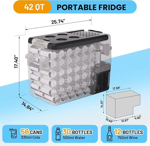 فريزر ثلاجة السيارة المحمول - 50 لتر (53QT) ضاغط مزدوج المنطقة، 0 درجة فهرنهايت ~ 50 درجة فهرنهايت، 12 فولت/24 فولت تيار مستمر و110-240 فولت تيار متردد، سلة قابلة للإزالة، للشاحنة، عربة سكن متنقلة، العربة، سيارات الدفع الرباعي، القوارب، رحلات الطريق - درج in Kuwait