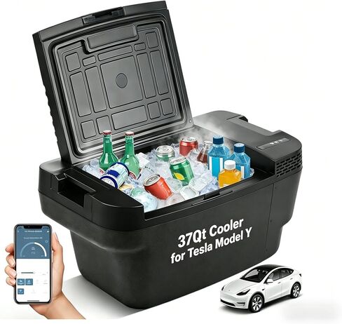 37QT(35L) Car Refrigerator for Tesla Model Y, Portable Freezer/Fridge with APP/Touch Control, Cooler for Tesla -4℉~68℉,12/24V DC/AC, Space-Saving Design for Home, Camping & Road Trips in Saudi Arabia
