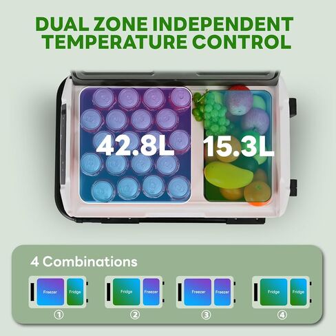 Alpicool 12V Car Refrigerator Portable Fridge Freezer, 62 QT Dual Zone Compressor Cooler with APP Control, Fast Cooling, Electric Cooler for Car Truck, RV, Camping, Travel (12/24V DC & 100-240V AC) in Saudi Arabia