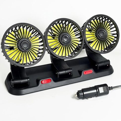 Portable 3-Head Car Cooling Fan, 12V Cigarette Lighter Plug Dashboard Fan for Vehicles Cars Trucks SUV, 360° Adjustable Heads Strong Airflow (No Battery) in Saudi Arabia