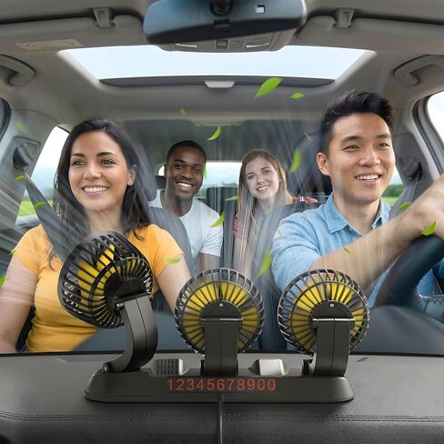 Portable 3-Head Car Cooling Fan, 12V Cigarette Lighter Plug Dashboard Fan for Vehicles Cars Trucks SUV, 360° Adjustable Heads Strong Airflow (No Battery) in Saudi Arabia