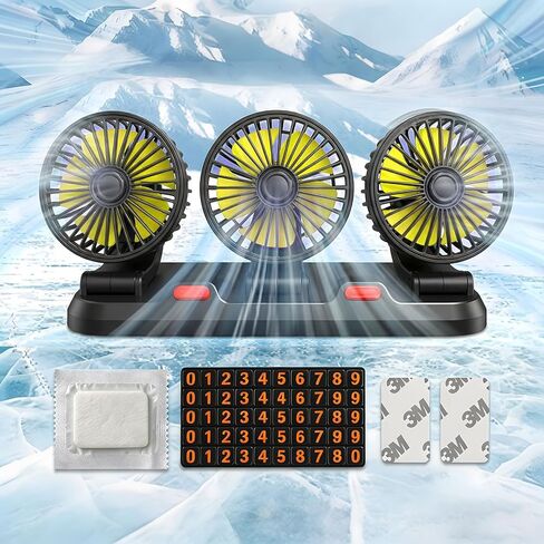 Portable 3-Head Car Cooling Fan, 12V Cigarette Lighter Plug Dashboard Fan for Vehicles Cars Trucks SUV, 360° Adjustable Heads Strong Airflow (No Battery) in Saudi Arabia