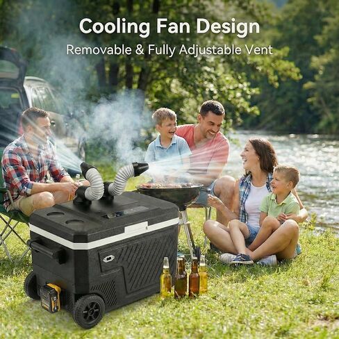 Fullwatt 12 Volt Refrigerator, 48QT(45L) Dual-Zone Electric Cooler for Car with Air Cooler, Portable Freezer 12/24V DC 100-240V AC Tool Battery Interface, -4℉~68℉ for Camping, Fishing, Travel, Picnic in Saudi Arabia