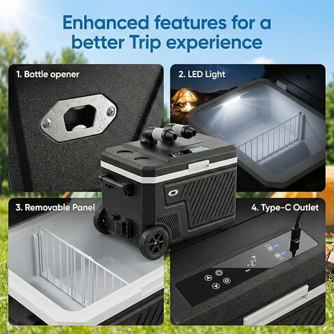 Fullwatt 12 Volt Refrigerator, 48QT(45L) Dual-Zone Electric Cooler for Car with Air Cooler, Portable Freezer 12/24V DC 100-240V AC Tool Battery Interface, -4℉~68℉ for Camping, Fishing, Travel, Picnic in Saudi Arabia
