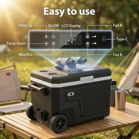 Fullwatt 12 Volt Refrigerator, 48QT(45L) Dual-Zone Electric Cooler for Car with Air Cooler, Portable Freezer 12/24V DC 100-240V AC Tool Battery Interface, -4℉~68℉ for Camping, Fishing, Travel, Picnic in Saudi Arabia