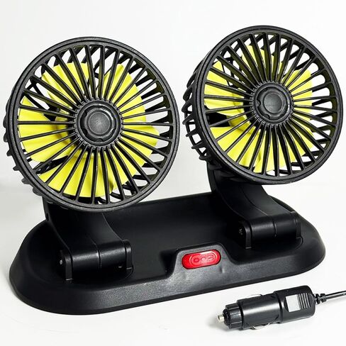 Portable 2-Head Car Cooling Fan, 12V Cigarette Lighter Plug Dashboard Fan for Vehicles Cars Trucks SUV, 360° Adjustable Heads Strong Airflow (No Battery) in Saudi Arabia