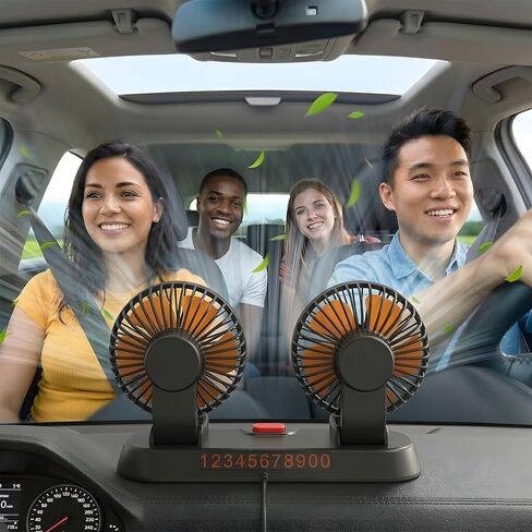 Portable 2-Head Car Cooling Fan, 12V Cigarette Lighter Plug Dashboard Fan for Vehicles Cars Trucks SUV, 360° Adjustable Heads Strong Airflow (No Battery) in Saudi Arabia