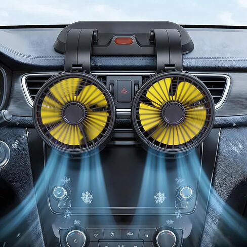 Portable 2-Head Car Cooling Fan, 12V Cigarette Lighter Plug Dashboard Fan for Vehicles Cars Trucks SUV, 360° Adjustable Heads Strong Airflow (No Battery) in Saudi Arabia