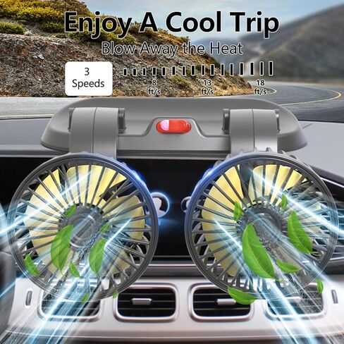 Portable 2-Head Car Cooling Fan, 12V Cigarette Lighter Plug Dashboard Fan for Vehicles Cars Trucks SUV, 360° Adjustable Heads Strong Airflow (No Battery) in Saudi Arabia