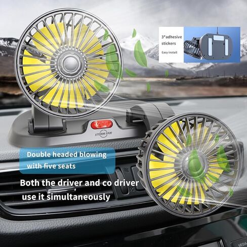 Portable 2-Head Car Cooling Fan, 12V Cigarette Lighter Plug Dashboard Fan for Vehicles Cars Trucks SUV, 360° Adjustable Heads Strong Airflow (No Battery) in Saudi Arabia