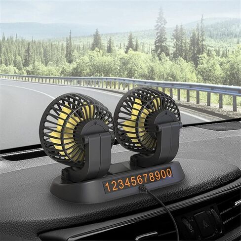 Portable 2-Head Car Cooling Fan, 12V Cigarette Lighter Plug Dashboard Fan for Vehicles Cars Trucks SUV, 360° Adjustable Heads Strong Airflow (No Battery) in Saudi Arabia