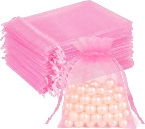 Crweety 50 Pcs Pink Organza Bags 3x4 In, Small Gift Bags Bulk for Jewelry Candy Soap Makeup Sachet, Cute Mesh Goodie Bag Drawstring for Wedding Baby Shower Party Favors & Graduation Gifts in Saudi Arabia