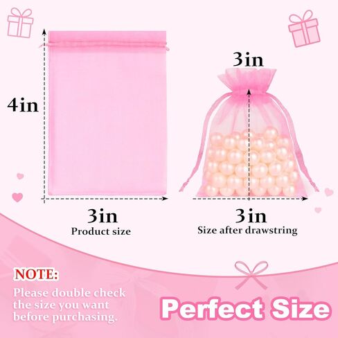 Crweety 50 Pcs Pink Organza Bags 3x4 In, Small Gift Bags Bulk for Jewelry Candy Soap Makeup Sachet, Cute Mesh Goodie Bag Drawstring for Wedding Baby Shower Party Favors & Graduation Gifts in Saudi Arabia