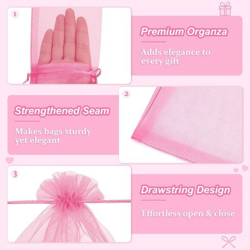 Crweety 50 Pcs Pink Organza Bags 3x4 In, Small Gift Bags Bulk for Jewelry Candy Soap Makeup Sachet, Cute Mesh Goodie Bag Drawstring for Wedding Baby Shower Party Favors & Graduation Gifts in Saudi Arabia