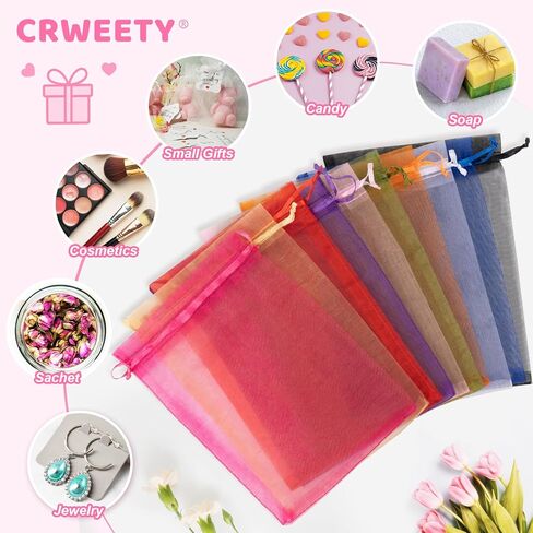 Crweety 50 Pcs Pink Organza Bags 3x4 In, Small Gift Bags Bulk for Jewelry Candy Soap Makeup Sachet, Cute Mesh Goodie Bag Drawstring for Wedding Baby Shower Party Favors & Graduation Gifts in Saudi Arabia