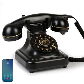 Bluetooth Rotary Landline Phone, Retro Bluetooth Home Phone, Vintage Old Fashioned Telephone with Speakerphone & Volume Control, Wireless Rechargeable Telephone for Bedroom, Home & Office, Black in Saudi Arabia
