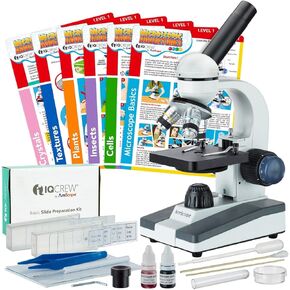 AmScope 40X-1000X مجهر طالب أحادي العين محمول LED + مجموعة إعداد الشريحة الأساسية + بطاقات التجربة in Kuwait