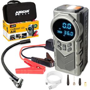 Wagan EL7603 iOnBoost V10 Air Jump Starter مع منفاخ الإطارات 1500A Peak 12V بطارية ليثيوم محمولة للسيارة معززة مع ضاغط هواء 150 رطل لكل بوصة مربعة شاشة عرض ضغط LCD مدمجة ضوء LED معتمد من UL in Kuwait