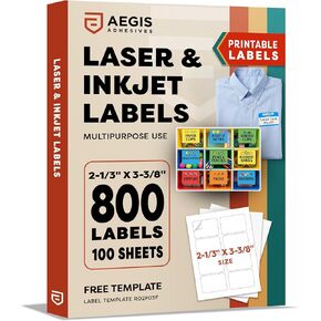 2 1/3" X 3 3/8" Matte White Printable Labels (500 Sheets, 4000 Stickers) Name Tag Stickers, Address and Shipping Labels for Laser & Inkjet Printers - Aegis Adhesives Template R02F03F in Kuwait