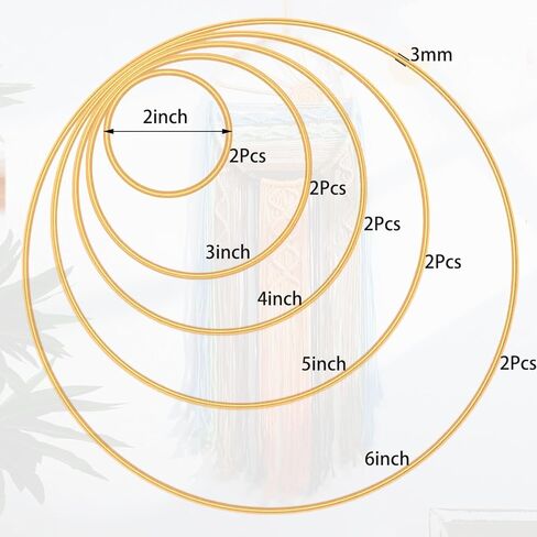 10PCS Dream Catcher Rings, Wreath Macrame Rings Gold Metal Floral Hoops Metal Craft Hoops for Making Wedding Wreath Decor Wall Hanging Crafts Table Decorations (2/3/4/5/6 Inch*2Pcs) in Kuwait