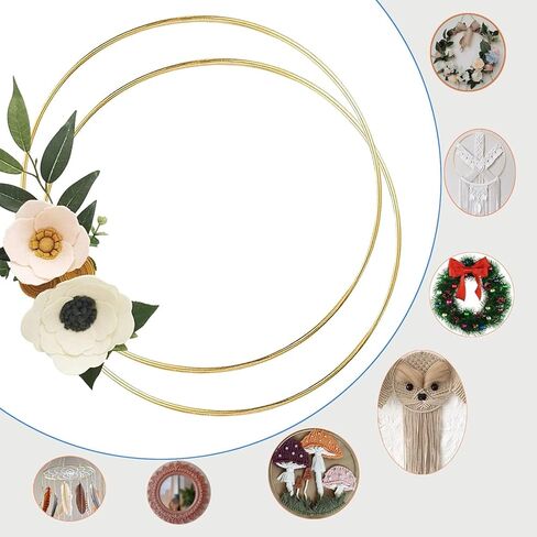 10PCS Dream Catcher Rings, Wreath Macrame Rings Gold Metal Floral Hoops Metal Craft Hoops for Making Wedding Wreath Decor Wall Hanging Crafts Table Decorations (2/3/4/5/6 Inch*2Pcs) in Kuwait